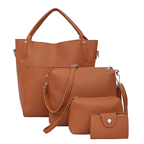 Preisvergleich Produktbild Handtasche Damen Set, Longzjhd Mode Frauen Große Schulter Einkaufstaschen Tragegriff Tasche Oppen Crossbody Kleine Brieftasche 4 Stücke Set für Teen Mädchen Schule Hnad Bag