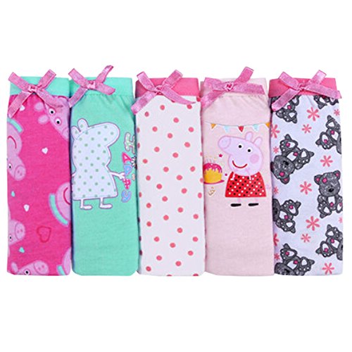 Lovely Girls' Pig & Bear 5 Pack Colorful Cotton Briefs Panties 130cm