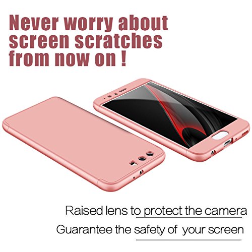 Qissy Carcasa Huawei P10  3 in1 Todo Incluido Anti-Scratch Anti-Huella Dactilar a Prueba de Choque 360 PC Protective Case Cover Skin para Huawei P10 P10 Plus  Huawei P10  Rosa or 