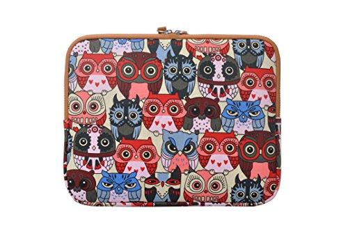 art&cherry © 13-13,3″ Universal Notebook & Laptop Schutzhülle / Hülle / Tasche aus feinstem Canvas-Gewebe 13Zoll z.B. Apple MacBook / HP ProBook / Lenovo Ideapad Yoga 2 / Acer Aspire & ChromeBook / Asus Transformer / DELL XPS Computer dicke Eulen - 2