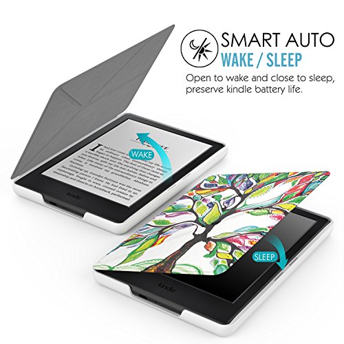 MoKo Hülle für Kindle 8 Generation – Kunstleder Origami Ständer Schutzhülle Smart Cover mit Auto Sleep / Wake für der Neue Amazon Kindle (8. Generation – 2016 Modell) 6 Zoll eReader, Glück Baum - 5