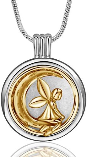 INFUSEU Angel and Moon Essential Oil Diffuser Necklace Two Tone Locket Pendant Aromatherapy Jewelry for Women Gir with 12 PCS Refill Pads