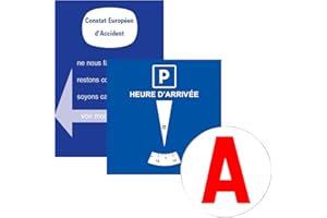 Kit Jeune Conducteur INDISPENSABLE Disque bleu de stationnement (Fabriqué en France) + A Jeune Conducteur Magnetique + Constat Amiable Accident Accessoires Auto GARANTIE Accessoire Voiture interieur