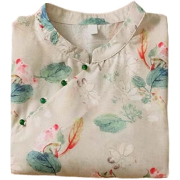 Chemisier Traditionnel Chinois Hanfu En Lin - Manches 3/4, Ample, Boutons Grenouille, Taille XL Multicolore