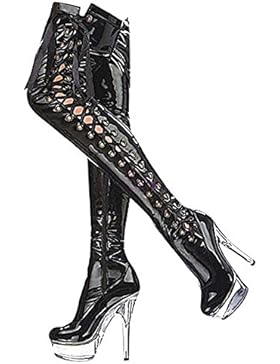 RUBY-FASHION Sexy Overknee Stiefel 14 cm Stiletto High Heels 9 cm Crystal Plateau Boots GoGo Lack Damen Schuhe...