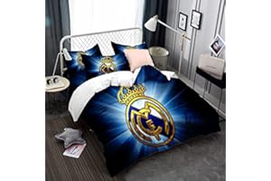 CHAOSE-ESB Juego De Ropa De Cama Equipo De Fútbol Funda Nórdica Cómodo Niño Niña 3 Piezas Juego De Cama Blanco Y Negro 50x75cm Funda De Almohada Microfibra (D,(220x 240cm)-Cama de 150/160)