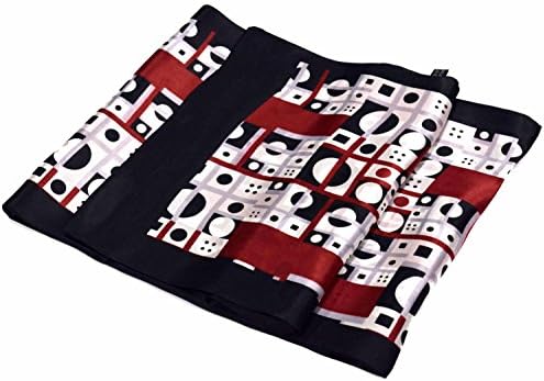 Black Red White Abstract Printed Double Layer Long Pure Silk Scarf