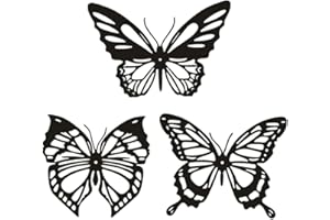PRETYZOOM Metal Butterfly Wall Decor Black Butterfly Decor 3Pcs Mural Butterfly Art Wall Decoration for Home Living Room Bathroom Indoor Outdoor Decor Garden Yard Fence Decor,16X16CM