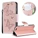 Produktbild Wallet Brieftasche für iPhone 6s Plus,Gurt Leder Handyhülle für iPhone 6 Plus,Moiky Ziemlich Jahrgang Rose Gold Schmetterling Geprägt Klappbar Stoßdämpfende Stand Handytasche