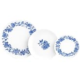 Luminarc Garden Blue Opal Glass Dinnerware Set, 18 Pieces, 6 People | Opal Decorated Dinner Plates 25cm Deep 20cm Deep Desser