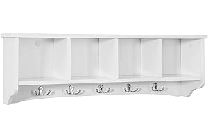 ‎SOBUY SoBuy Regał wiszący, półka na ścianę z 5 haczykami, FRG48-L-W