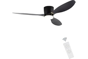 CANEOE Ceiling Fans with Lights and Remote Control, Quiet DC Motor Ceiling Fan with Lamps, 106cm Ceiling Fan with LED Lighting with Timer, 6 Speeds for Bedroom, Living Room, Kitchen (Black)
