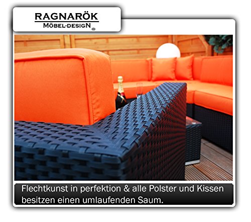 PolyRattan Lounge DEUTSCHE MARKE -- EIGNENE PRODUKTION 7 Jahre GARANTIE Garten Möbel incl. Glas und Polster Ragnarök-Möbeldesign (schwarz) Gartenmöbel