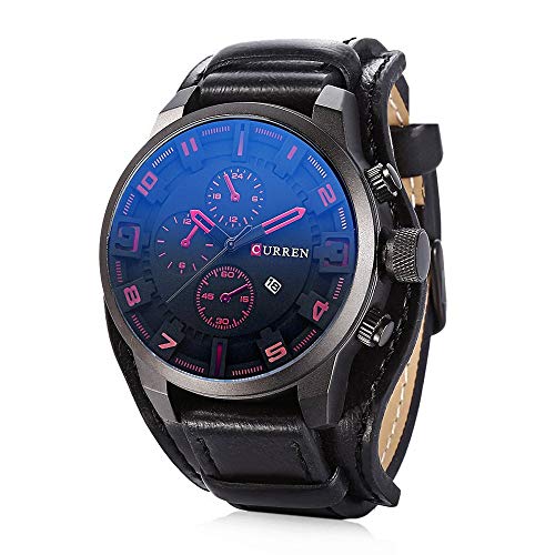 READ Curren montre- de Piel, Cuarzo analógico, diseño Simple de Luxe clásico de Negocios, con 3 Reloj (Black-Black)