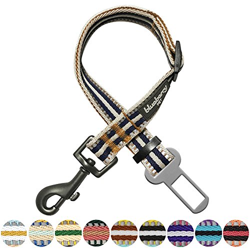 Blueberry Pet 3M Reflective Multi-colored Stripe Adjustable Dog Seat Belt Tether for Dogs Cats, Olive and Blue-gray, Durable Safety Car Vehicle Seatbelts Leads Use with Harness
