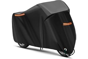 URAQT Pokrowiec na motocykl, wodoodporny pokrowiec na motocykl, wytrzymałe pokrowce na motocykl 210T, z 2 paskami odblaskowymi, wodoodporny, odporny na wiatr, pyłoszczelny, anty-UV, 245x105x125cm(XXL)