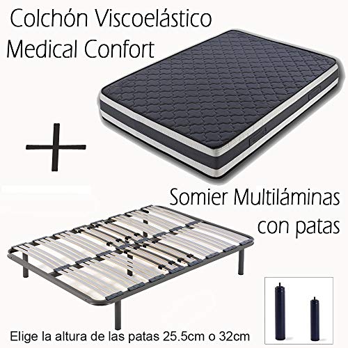 HOGAR24 ES Somier Multiláminas con Regulación Lumbar + Colchón Viscoelástico Doble Cara Visco-Medicot 3D