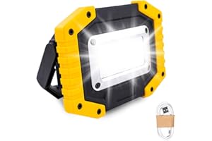 Trongle LED Rechargeable Work Lights, 30W Floodlight Battery Security Light with 3 Modes Outdoor COB Floodlight Camping Lights with USB Waterproof for Yard, Garage, Fishing, Hiking(Battery Included)