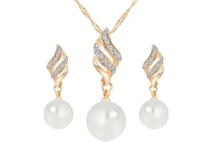 FFWTPY 2 Piezas Conjunto Espiral Cristales Colgante Perla Collar Pendientes Juego Adorno Mujer Elegante Joyería Nupcial