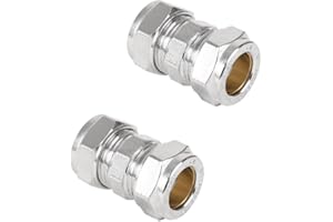 NPH PLUMBING & HEATING NPH 15mm Chrome Plated Compression Straight Pipe Connectors for Copper Pipe - Pack of 2