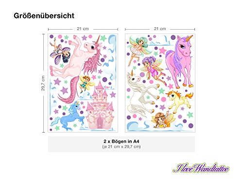 I-love-Wandtattoo WAS-10030 Wandsticker Kinderzimmer „Feen und Einhörner“ Wandtattoo Wandaufkleber Sticker Aufkleber - 2