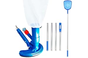RXXR Pool Vacuum Heads with Fine Mesh Leaf Bag Swimming Pool Vacuum Cleaner with 4 Pole Section of 63", Handheld Hot Tub Cleaner Pool Skimmer Net Pool Maintenance Kit with Brush (Blue Pool Vacuum)