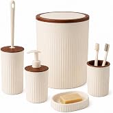 GAGA 5 Par&ccedil;a Banyo Aksesuar Seti - 6 Litre &Ccedil;&ouml;p Kovası - WC Fır&ccedil;ası - Sıvı Sabunluk - Diş Fır&ccedil;alık - Sabunluk - Modern Banyo D