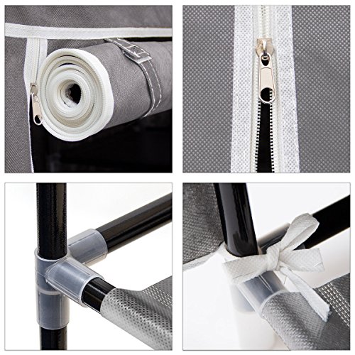 Relaxdays Faltschrank VALENTIN XL HxBxT: 174x107x42,5cm Stoffschrank aus Vlies mit Reißverschluss zur staubfreien Lagerung faltbarer Kleiderschrank mit 5 Ebenen als Zelt-Schrank zum Camping, anthrazit - 5