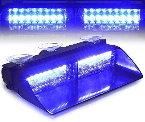 XINGHAO 16 LEDs High Intensity LED Law Enforcement Emergency Hazard Warning Strobe Lights For Interior Roof / Dash / Windshield With Suction Cups (Blue)