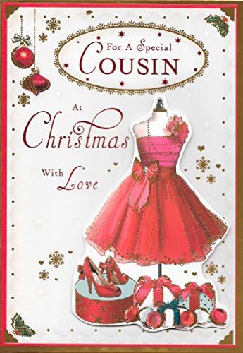 SPECIAL COUSIN CHRISTMAS CARD**3D**DRESS,SHOES,PRESENTS**CRH8