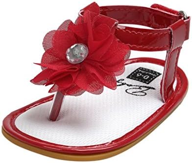 ZJENEE Baby Flower Sandals Toddler Princess First Walking Shoes (0-6 Month, Red)