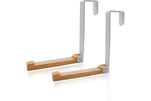 LMSAWK 2 Pièces Crochets de Porte Pliables en Métal et Bois, Porte-manteaux de Porte Pliables à Suspendre, Crochet Mural Pliable Cintre de Porte, pour Sacs, Vêtements, Blanc