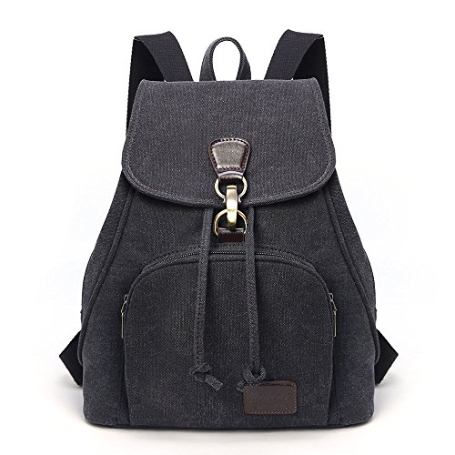 TIBES mochila mujer bolsos mochila Pequeña mochila lona de universidad mochila casual para las mujeres Negro