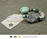 Baby SCHNULLERKETTE mit NAMEN | Schnullerhalter mit Wunschnamen – Mädchen & Jungen Motiv Fuchs und Herz in grau - 3