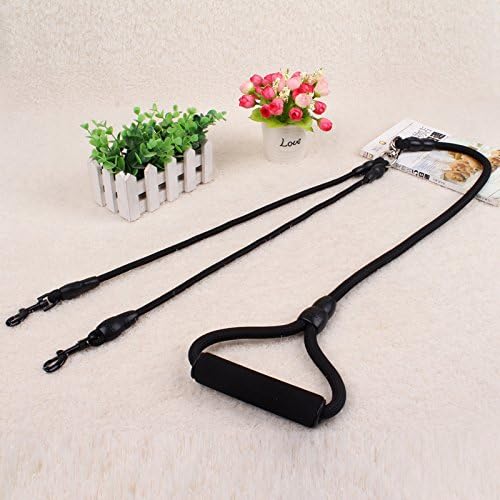 ZQ@QXNylon double head hook, lengthened one pull, two walk dog rope, pet traction rope,145cm,black