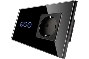 CNBINGO Dimmschalter mit Schuko Steckdose unterputz - Dimmer Schalter für LED-Leuchten - Touch Lichtschalter einfach in Schwarz - Wandschalter mit Glasrahmen und Status-LED