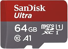 SanDisk Ultra 64GB (SDSQUAR-064G-GN6MA)microSDXC Speicherkarte + Adapter bis zu 100 MB/Sek., Class 10, U1, A1,Grau, Rot