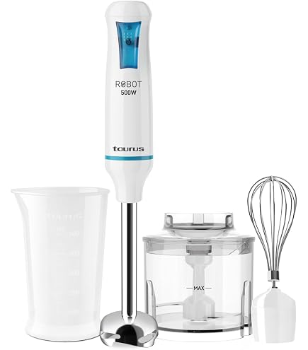 Batteur Électrique Taurus Station Inox 300W - 5 Vitesses + Turbo - Fouets Amovibles Sans BPA - Blanc