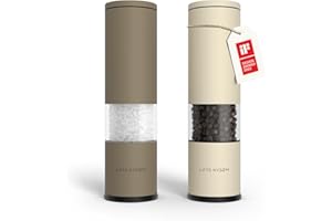 ‎LARS NYSØM LARS NYSØM Młynek do soli i pieprzu 2 sztuki Ręczny z regulowanym ceramicznym młynkiem od gruboziarnistego do drobnego I Zestaw młynków do przypraw (2 sztuki) (Brown/Beige)