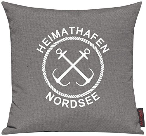 Kissenhülle für Auserwählte! Sofakissen Motiv Typo Kuschelidee "Heimathafen" Nordsee, Farbe grau
