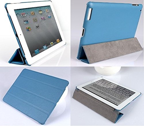 Invision® iPad 2 iPad 3 und iPad 4 Intelligente Hülle - Tolles Design - Magnetische Aufweck/Schlaf-Funktion - Hochwertiges PU-Leder (iPad 2 3 4 / Hell Blau)