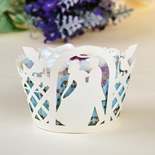 ROSENICE 50 Stück Cup Cake Cupcake Wrappers, Mädchen Kuchen Pappbecher für Hochzeit Geburtstag feiern (weiß) - 2