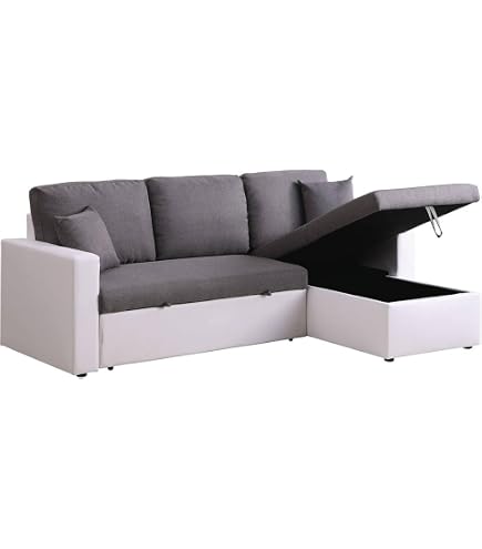 Canapé D’Angle Convertible En Tissu Celia – 3 Places, Réversible, Couchage Express, Coffre De Rangement | Gris - 9
