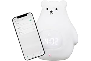 KEMI GOODS Kemi Sveglia educativa e luminosa giorno/notte con luce LED - Controllo app iOS/Android - Ricaricabile - Apprendimento del sonno - Ragazza & Ragazzo