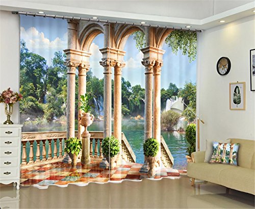 Preisvergleich Produktbild XFKL Solide thermische isolierte Verdunkelungs-Bleistift-Falten-anti Luxus 3D Architekturphotographie Verdunkelungs-Vorhänge 2 Platten für Wohnzimmer u. Schlafzimmer-freier Haken eingeschlossen , 104*95 inch