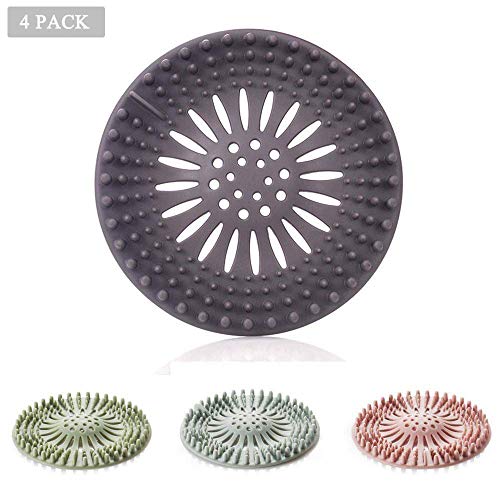 Shower Drain Covers, Orbeor Silicone Tube Drain Hair Catcher Stopper for Bathroom Kitchen, Rubber Bathtub Sink Strainer Plug Filter Trap Home Drain Protectors(4 Pack)