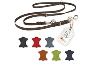 CopcoPet – Fettlederleine für Hunde – 3-Fach verstellbare Hundeleine aus weichem Leder mit Karabinern & Beschlägen aus Chrom – geflochtene Führleine 100% Handmade in Germany (3,0m x 15mm | Braun)