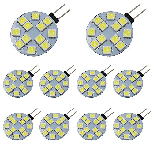 ei-home 10pcs Bumb, 5050 - 12SMD LED de alta bright side Pin G4 3 W DC 12 V Blanco 6000 K bombilla LED para lectura, coche, marina, RV, gabinete, iluminación decorativa.