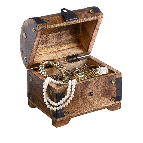 Holztruhe (Holzkiste) als Schatztruhe – mit Gravur zur Hochzeit – Unser Hochzeitsschatz – Schmuckkästchen, Aufbewahrungsbox, Bauernkasse oder Spardose – dunkles Holz- 14 cm x 11 cm x 13 cm - 7