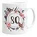 Produktbild MoonWorks Geburtstags-Tasse 80 achtzig Geschenk-Tasse Kaffee-Tasse Blumen Blüten Blumenkranz weiß Unisize